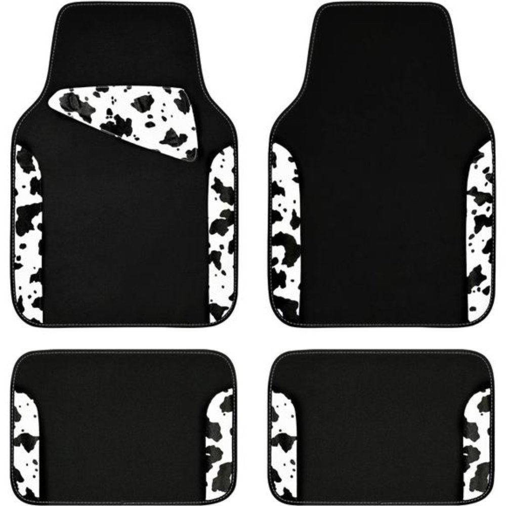 Waterproof Universal Fit Car Floor Mats, Cow Print Car Mats Fit for SUV,Vans